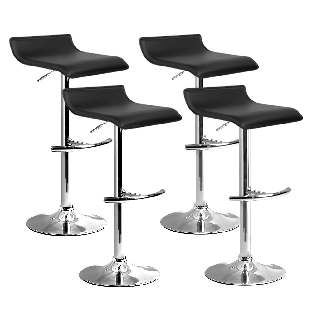 4x Swivel Gas Lift Contemporary Backless Bar Stools PU Leather - Black