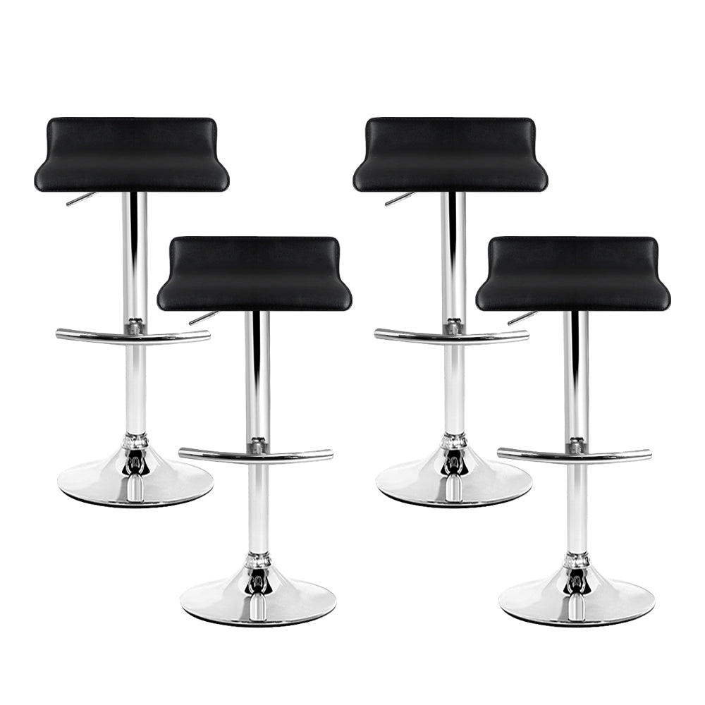 4x Swivel Gas Lift Contemporary Backless Bar Stools PU Leather - Black