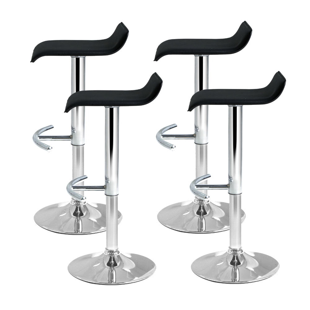 4x Swivel Gas Lift Contemporary Backless Bar Stools PU Leather - Black