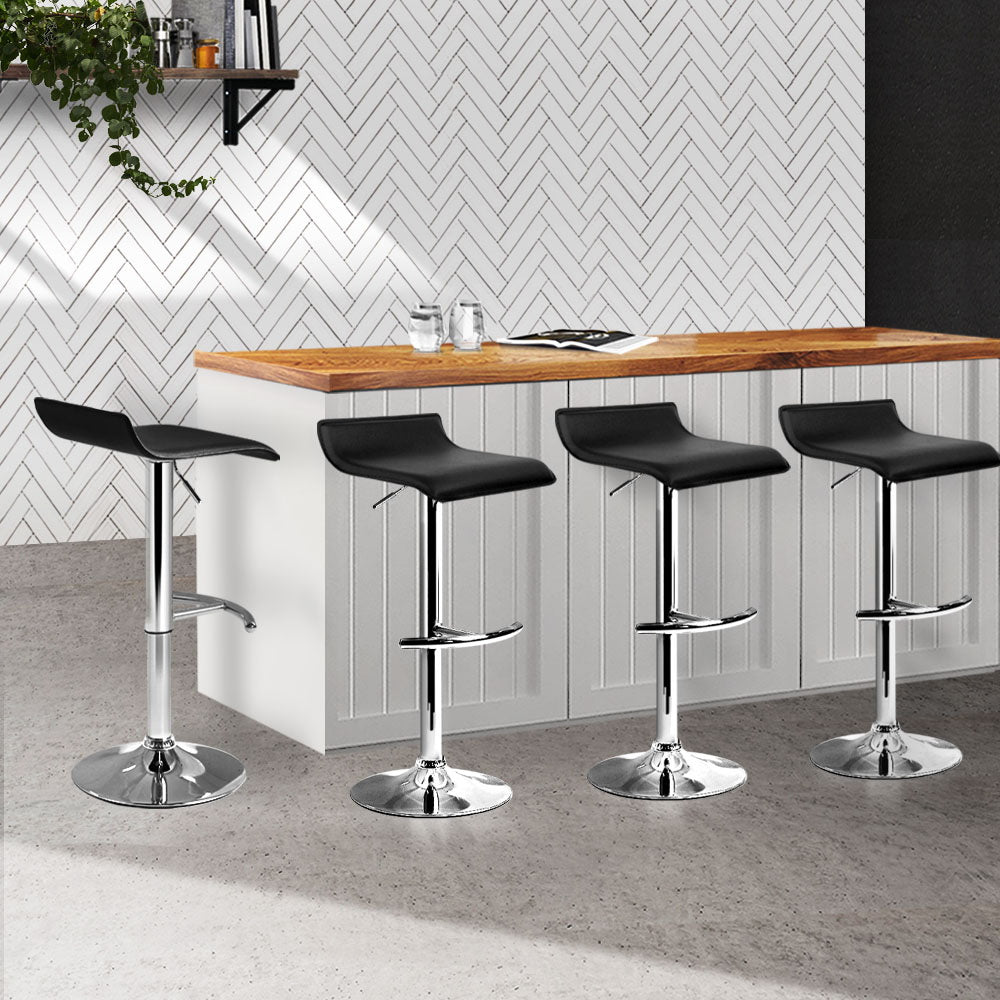 4x Swivel Gas Lift Contemporary Backless Bar Stools PU Leather - Black