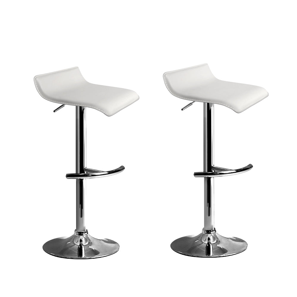 2x Swivel Gas Lift Contemporary Backless Bar Stools PU Leather - White