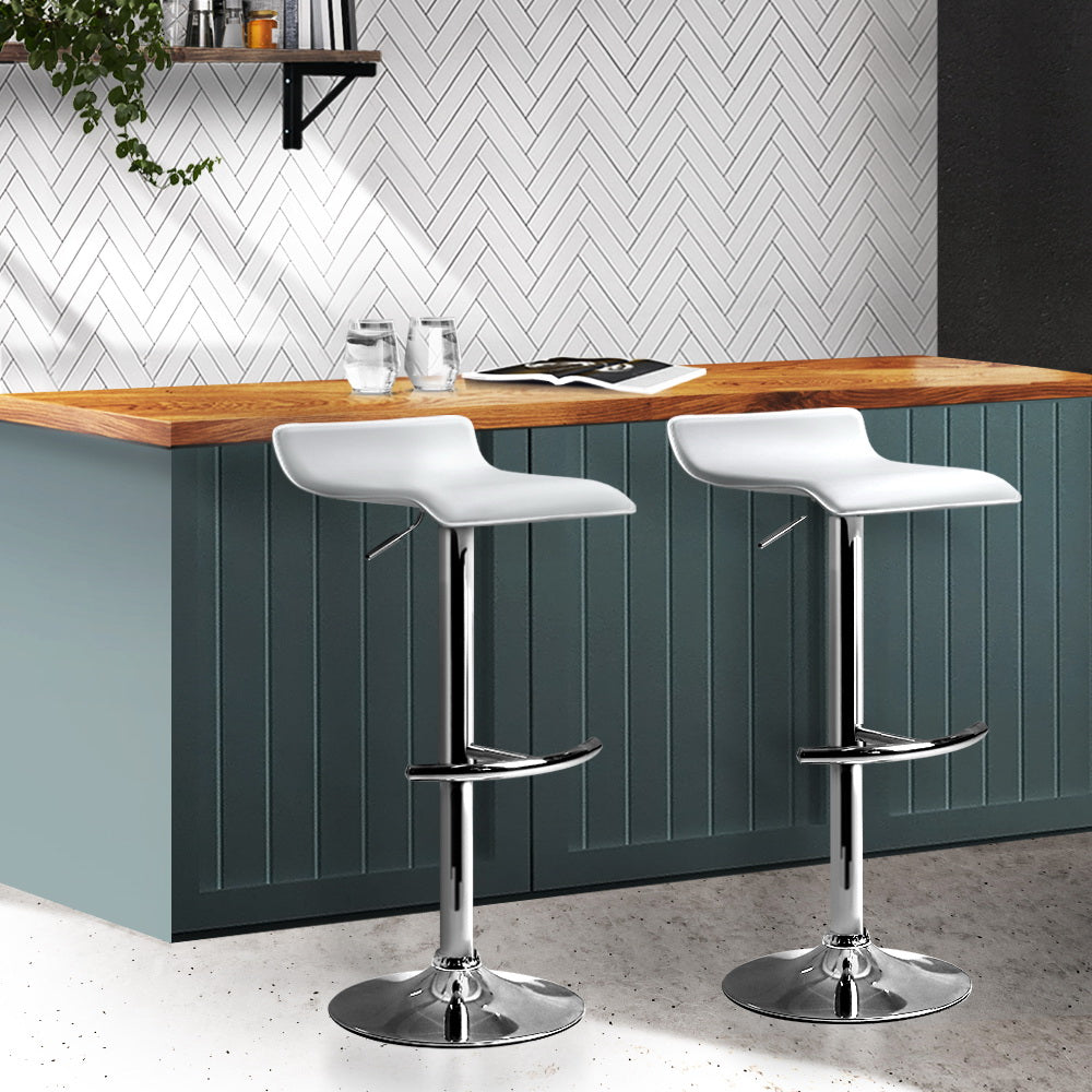 2x Swivel Gas Lift Contemporary Backless Bar Stools PU Leather - White