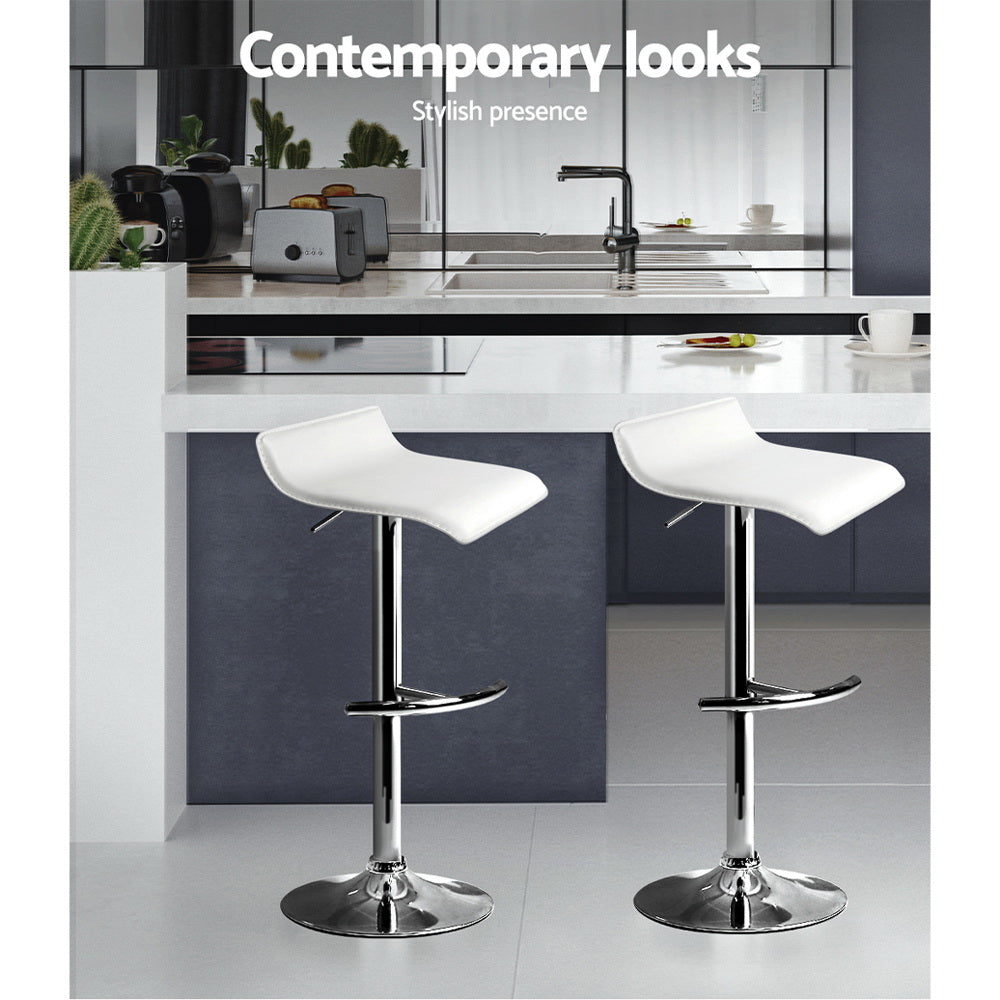 4x Swivel Gas Lift Contemporary Backless Bar Stools PU Leather - White