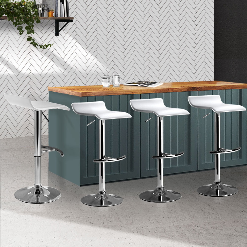 4x Swivel Gas Lift Contemporary Backless Bar Stools PU Leather - White