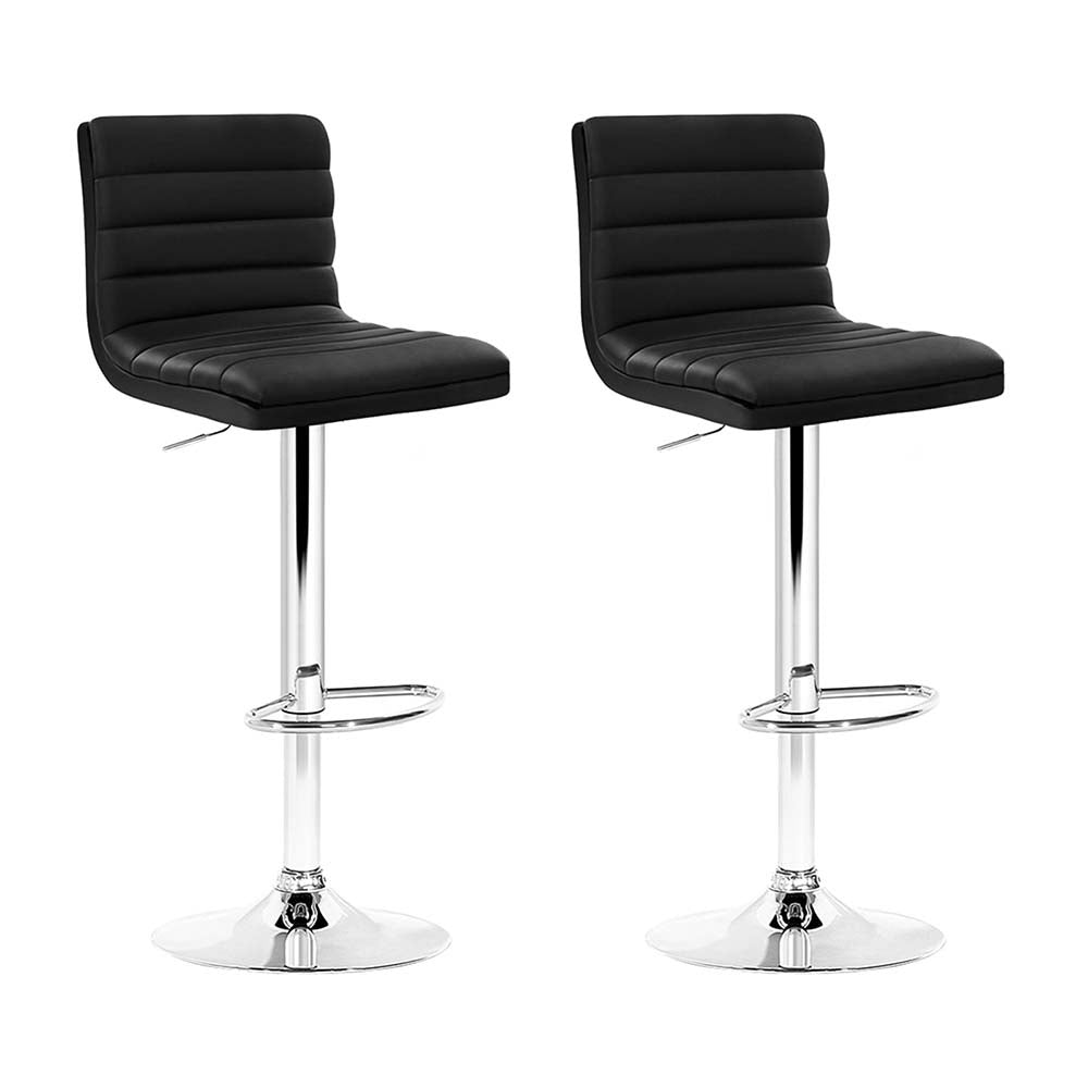 2x Swivel Gas Lift Bar Stools PU Padded Leather Back Support - Black