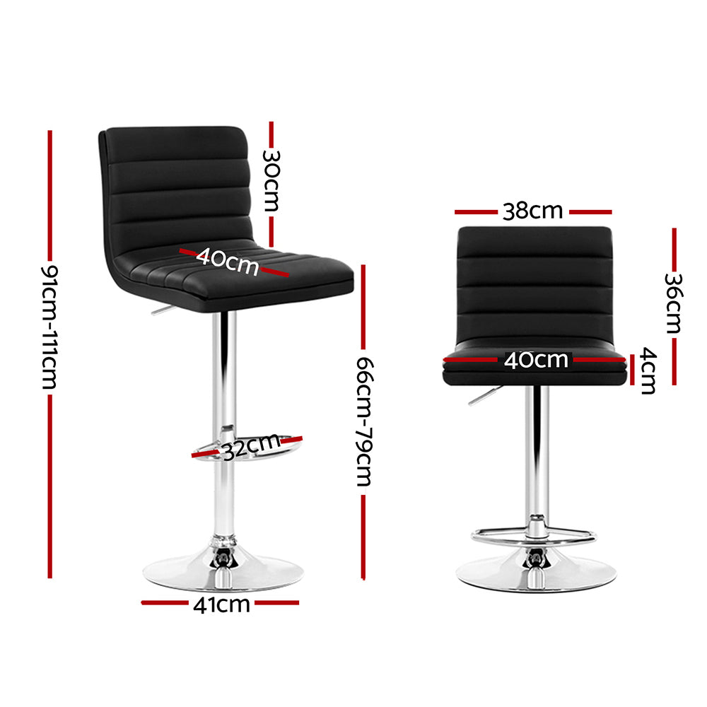 2x Swivel Gas Lift Bar Stools PU Padded Leather Back Support - Black