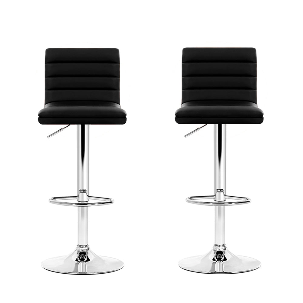 2x Swivel Gas Lift Bar Stools PU Padded Leather Back Support - Black