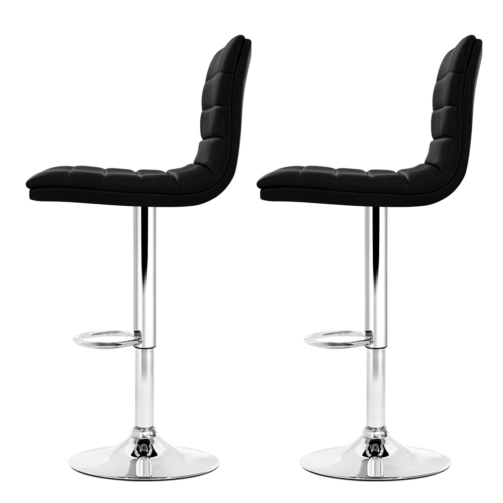 2x Swivel Gas Lift Bar Stools PU Padded Leather Back Support - Black