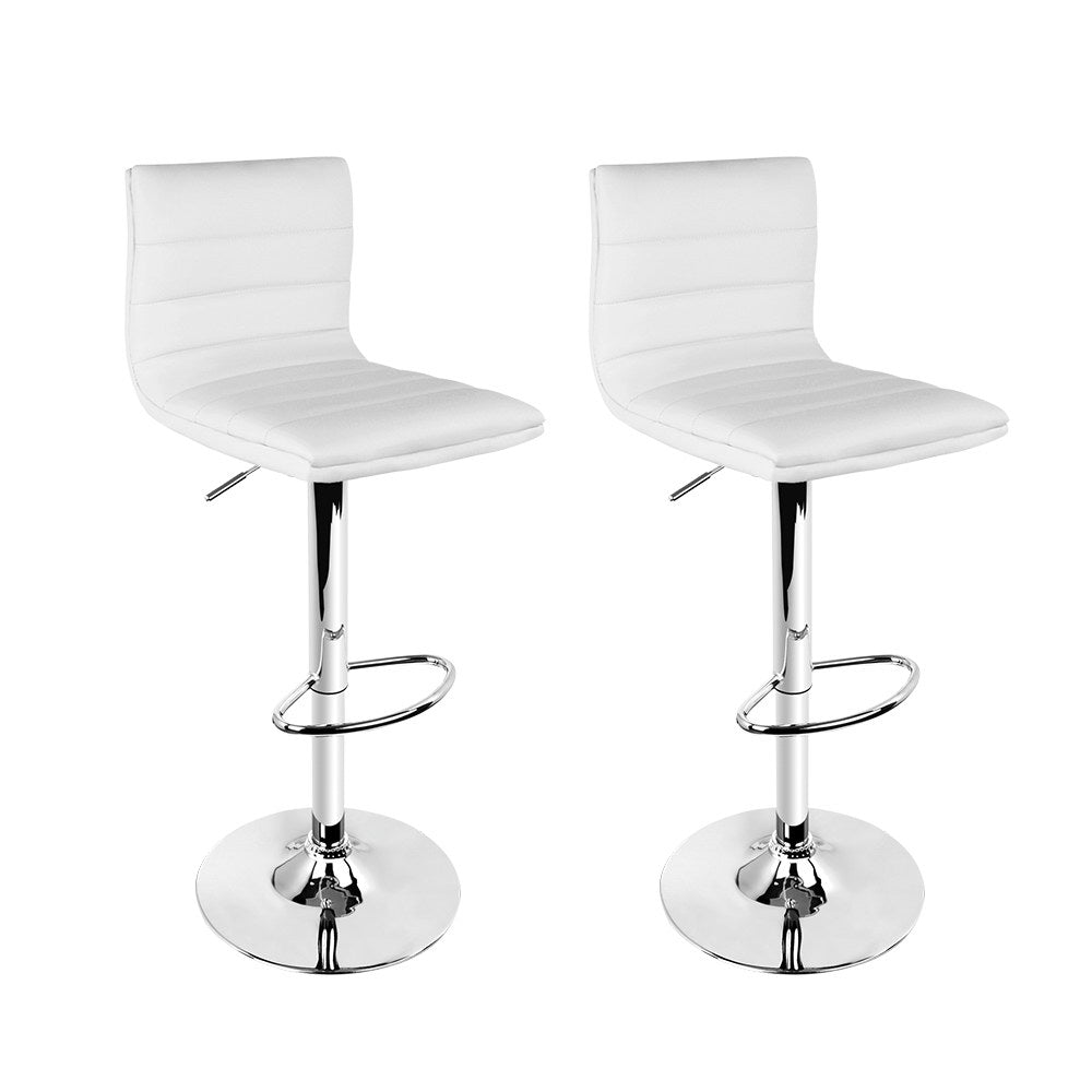 2x Swivel Gas Lift Bar Stools PU Padded Leather Back Support- White