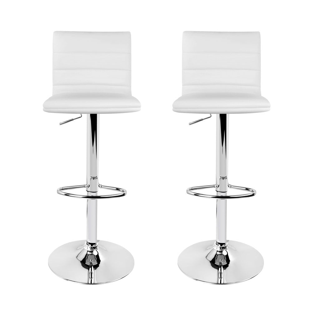 2x Swivel Gas Lift Bar Stools PU Padded Leather Back Support- White