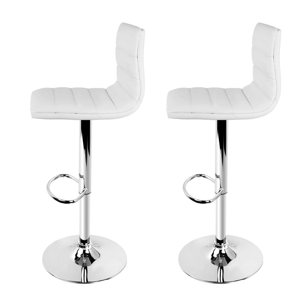 2x Swivel Gas Lift Bar Stools PU Padded Leather Back Support- White