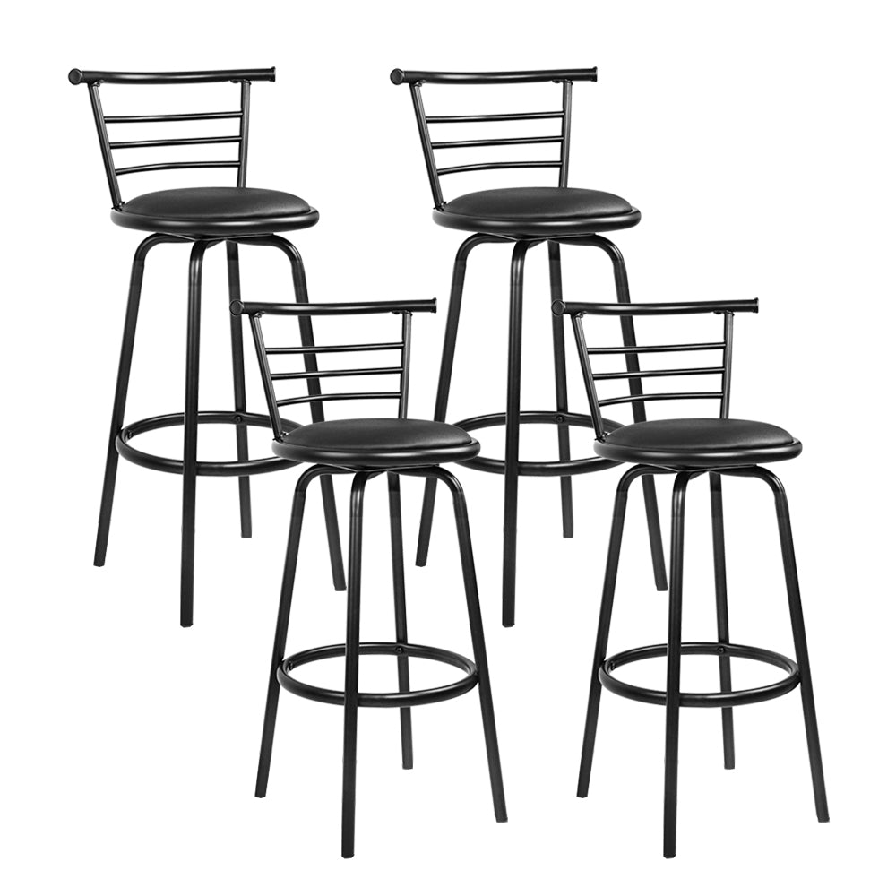 4x Swivel Bar Stools Leather Padded Metal - Black