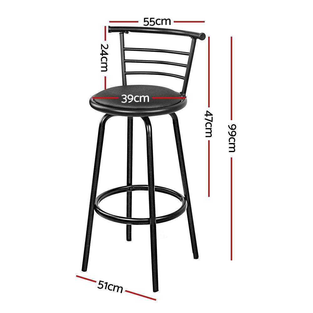 4x Swivel Bar Stools Leather Padded Metal - Black