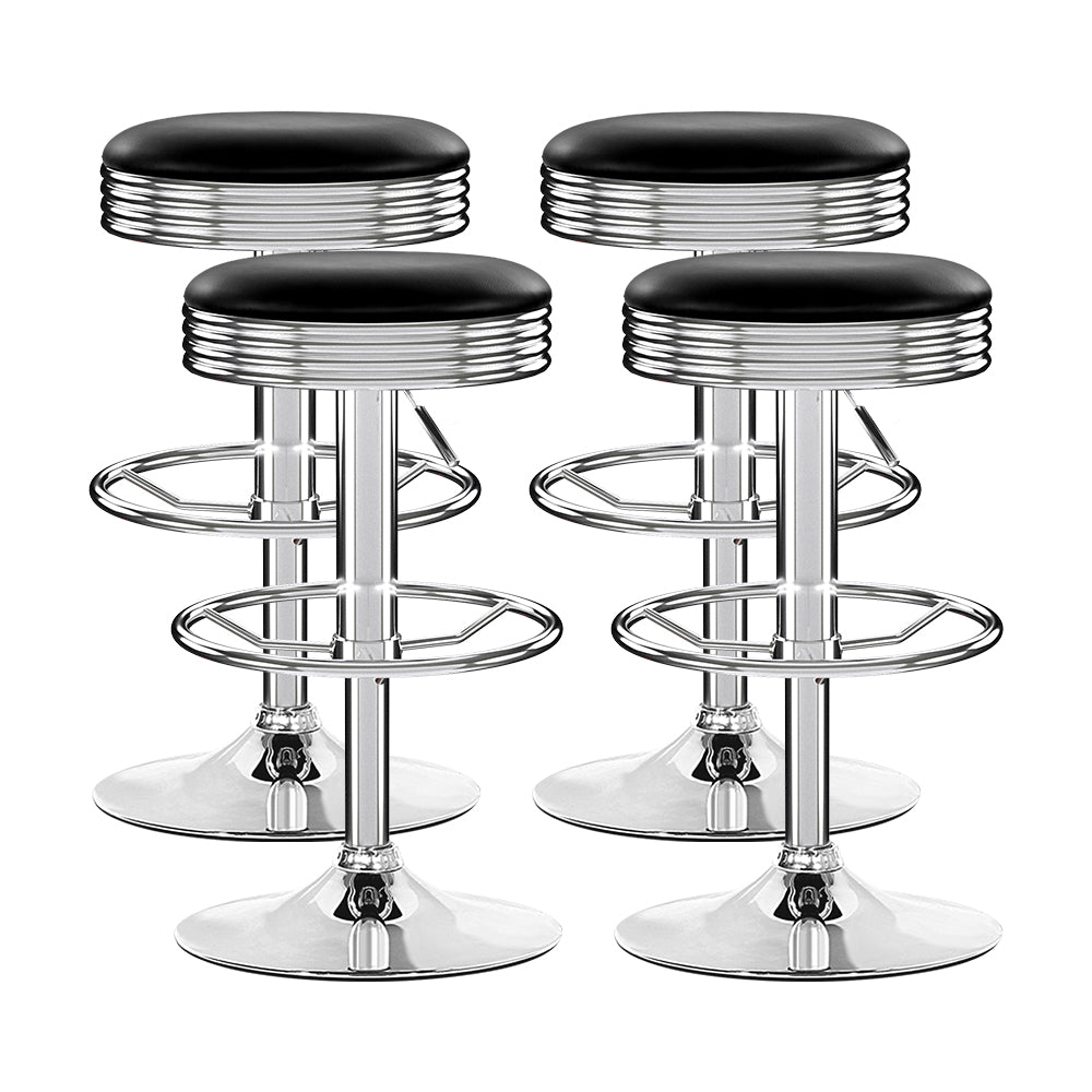 4x Swivel Gas Lift Backless Bar Stools PU Leather Padded - Black