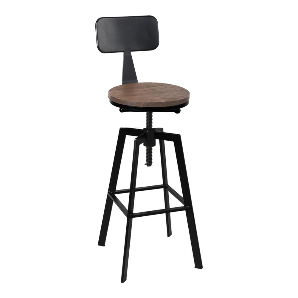 Single Vintage Swivel Adjustable Bar Stool Elm Wood & Steel - Brown & Black