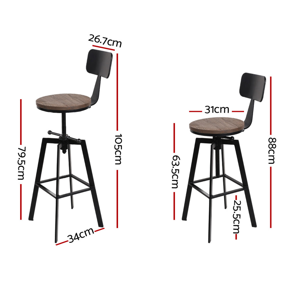 2x Adjustable Swivel Kitchen Bar Stools Vintage