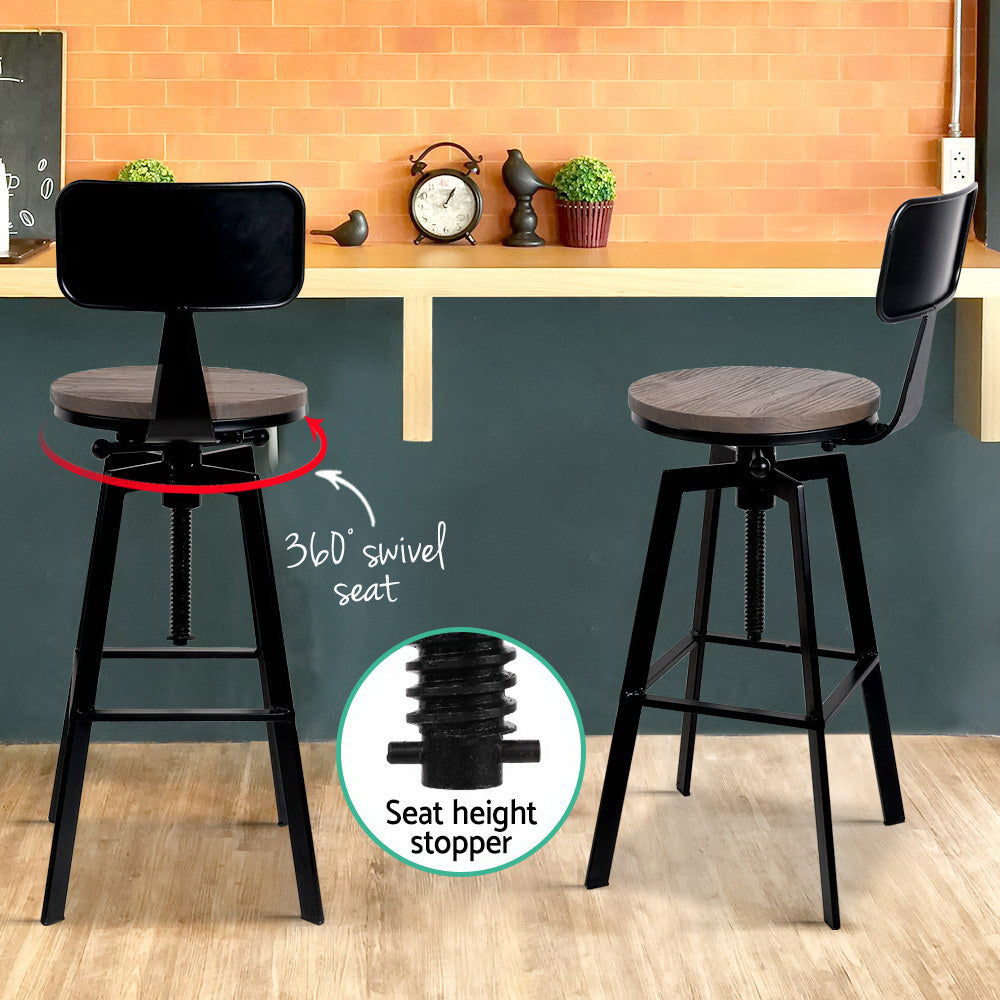 2x Adjustable Swivel Kitchen Bar Stools Vintage