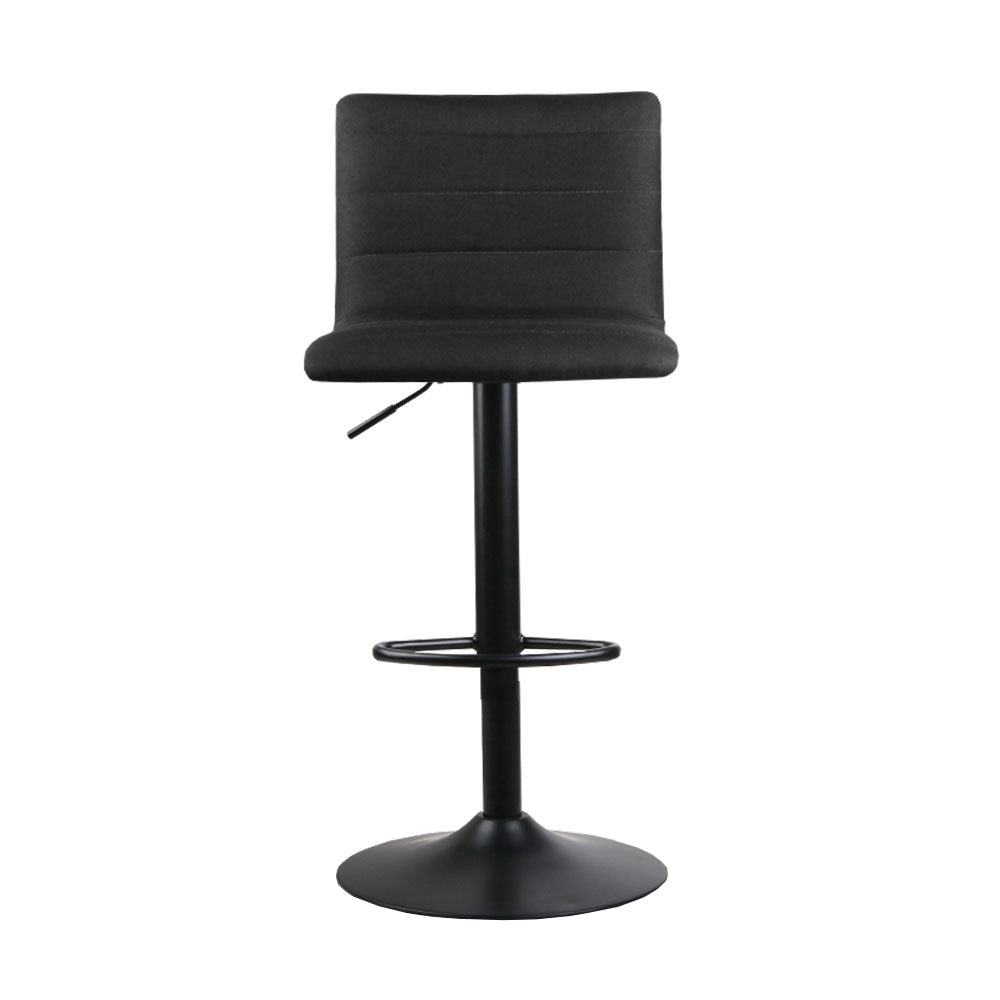 2x Swivel Gas Lift Bar Stools - Linen Fabric Back Support - Black