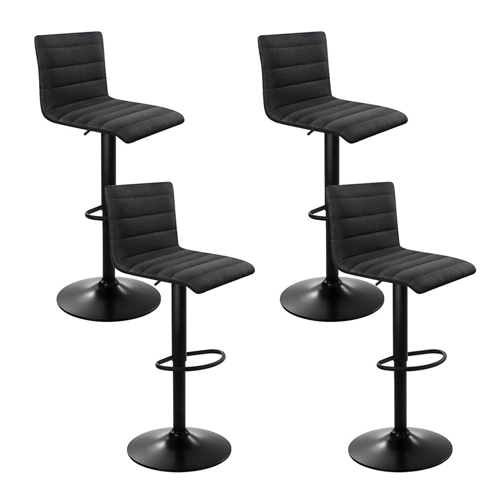 4x Swivel Gas Lift Bar Stools Soft Faux Linen Fabric Back Support - Black