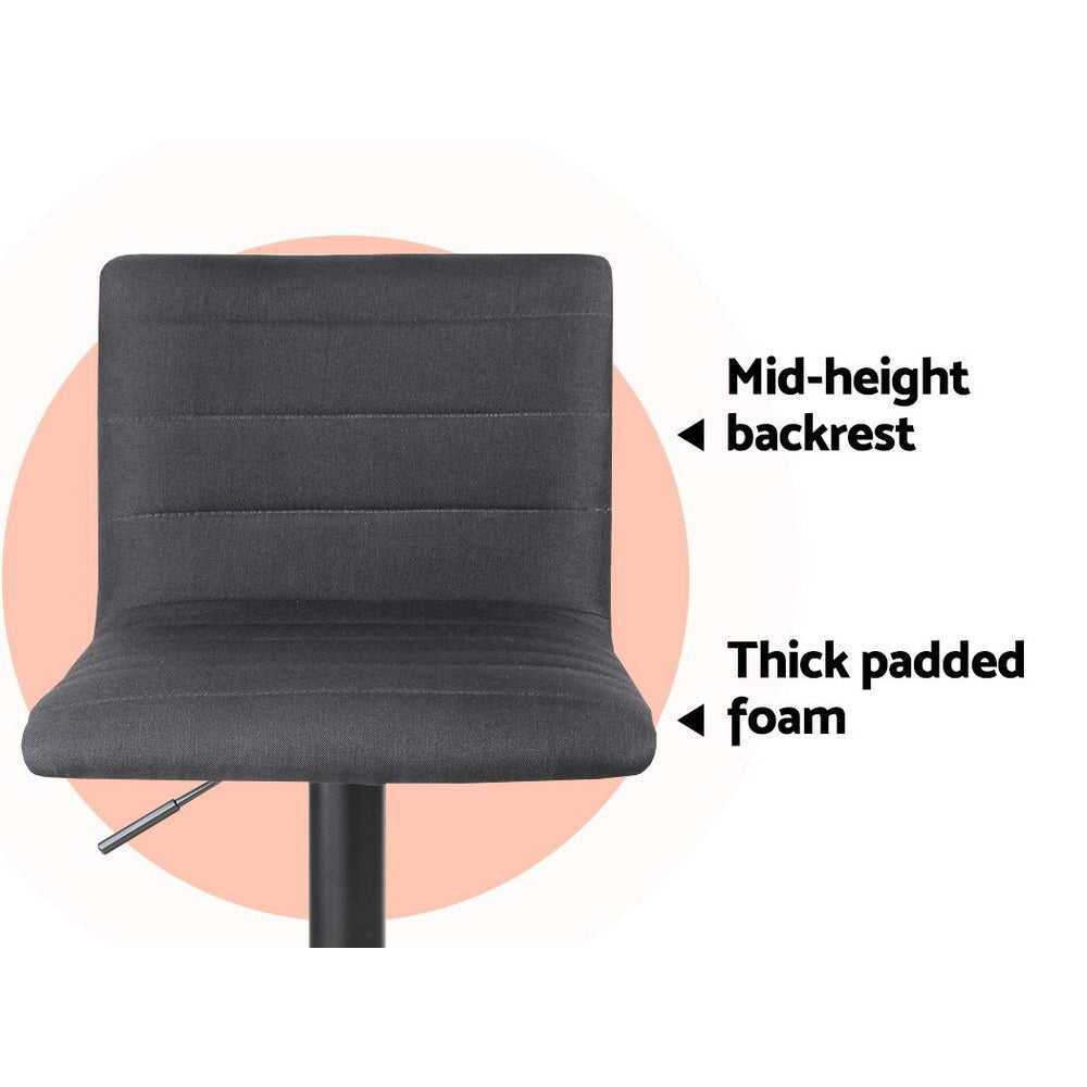 4x Swivel Gas Lift Bar Stools Soft Faux Linen Fabric Back Support - Black