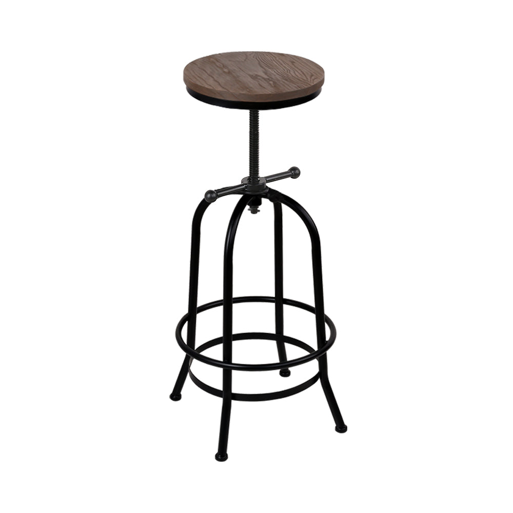 Single Adjustable Swivel Round Top Bar Stool Elm Wood & Steel - Brown & Black