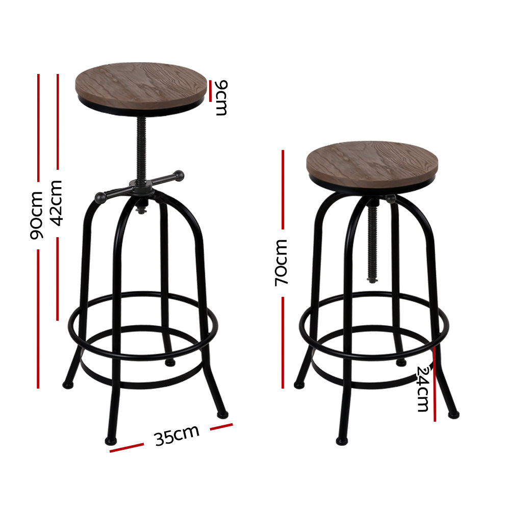 Set of 3 Adjustable Swivel Round Top Bar Stool Elm Wood & Steel - Brown & Black