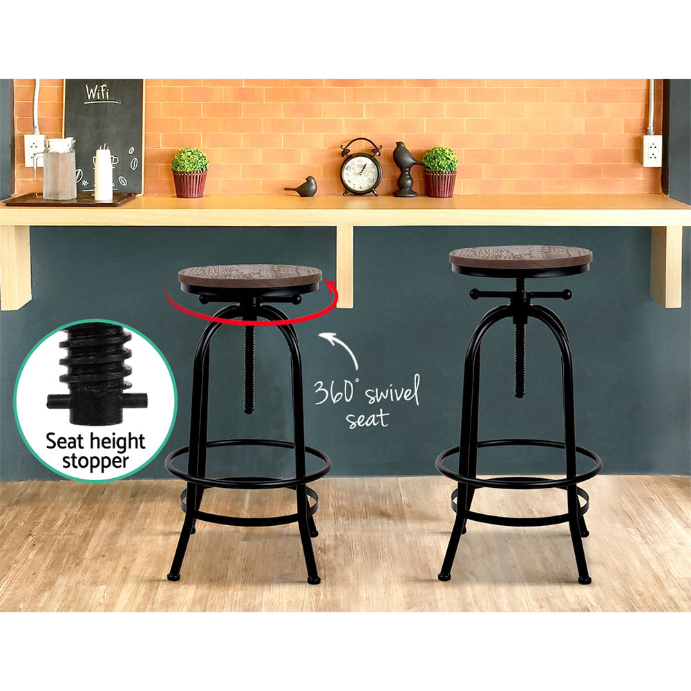 Single Adjustable Swivel Round Top Bar Stool Elm Wood & Steel - Brown & Black