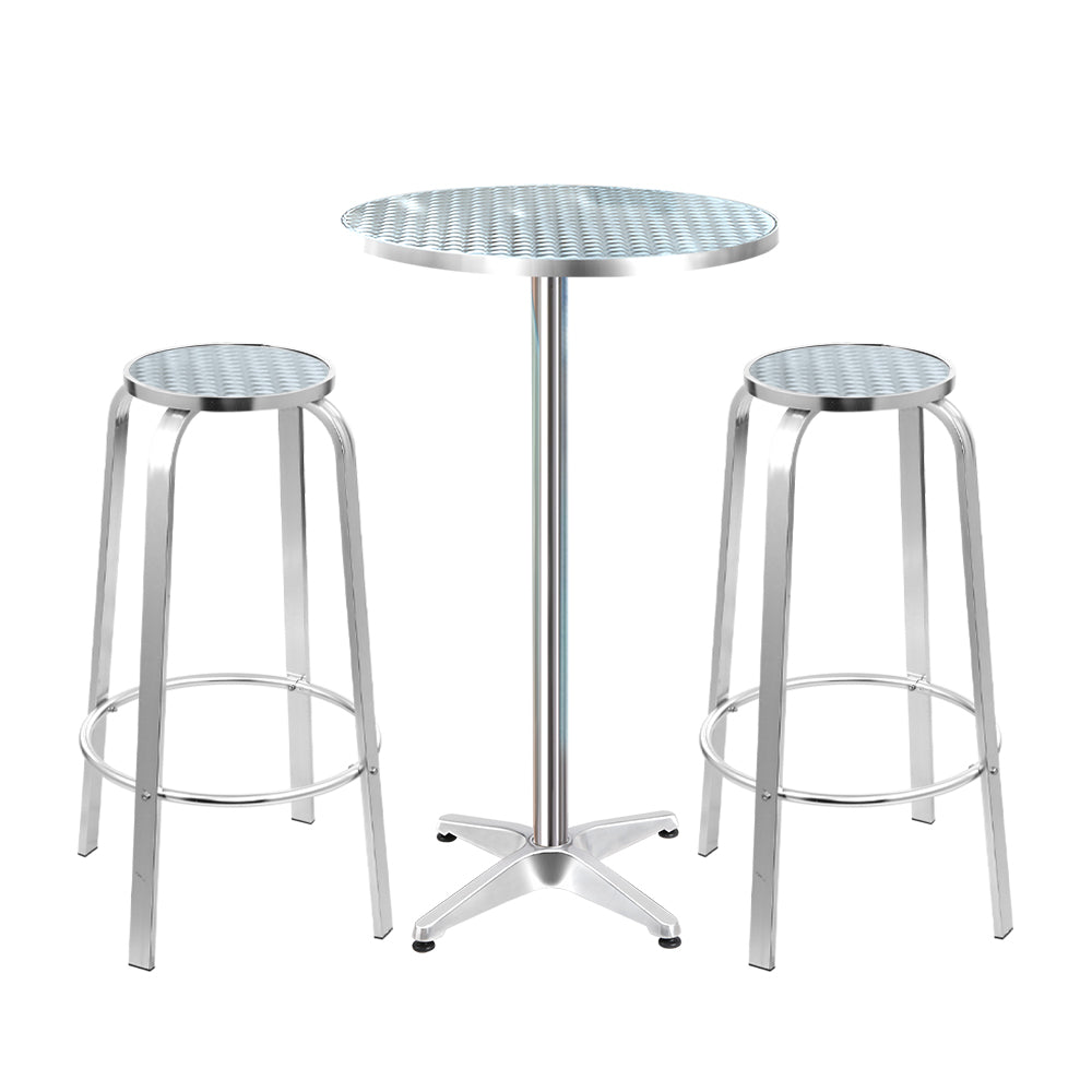 3 Piece Outdoor Aluminium Bar Set Bistro Adjustable Round Cafe Table & Stools