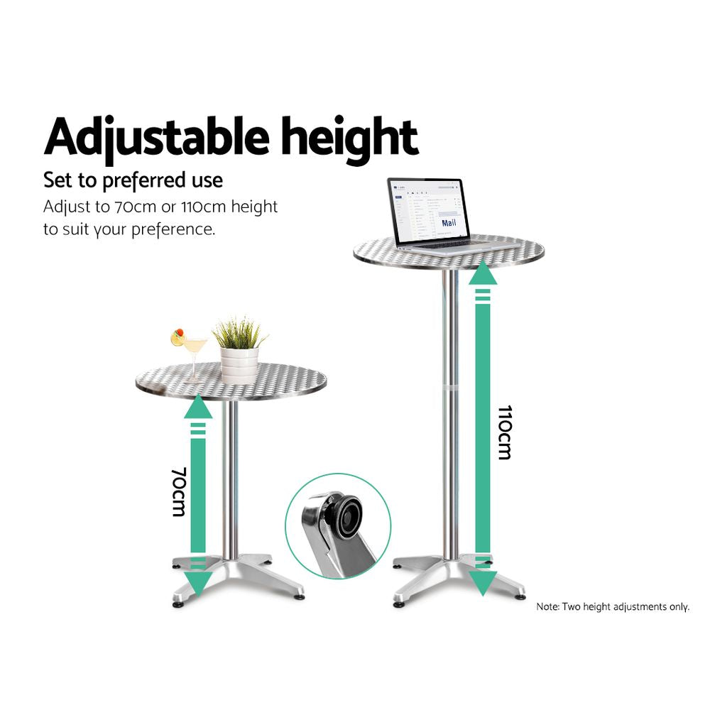 3 Piece Outdoor Aluminium Bar Set Bistro Adjustable Round Cafe Table & Stools