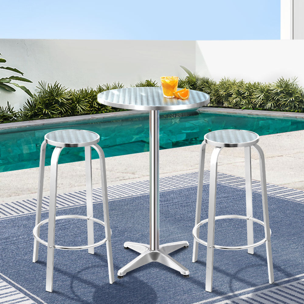 3 Piece Outdoor Aluminium Bar Set Bistro Adjustable Round Cafe Table & Stools