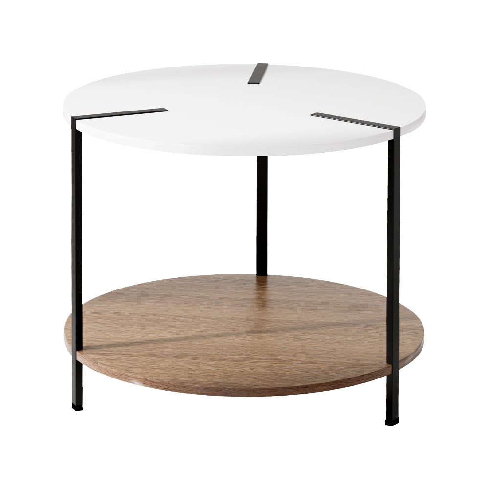 Two Tone Round Coffee Side Table - White & Pine