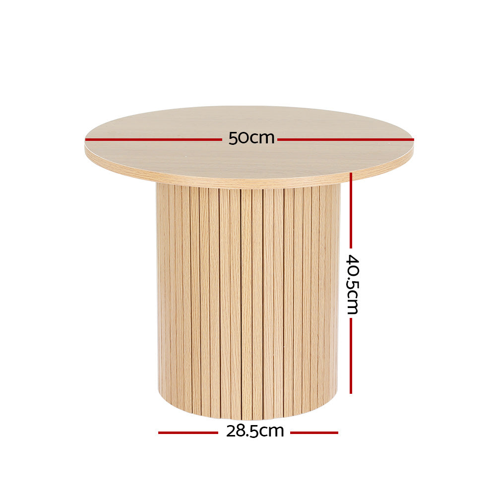 Round Fluted Coffee Side Table - Natural