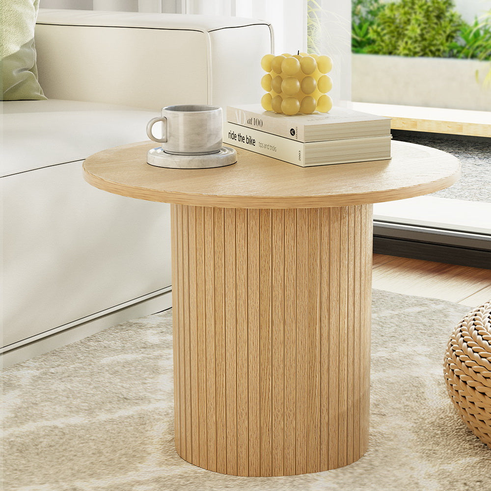 Round Fluted Coffee Side Table - Natural