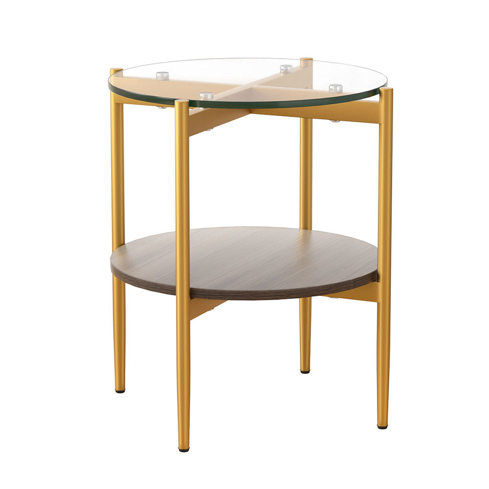 45cm Coffee Table Round Tempered Glass with Shelf