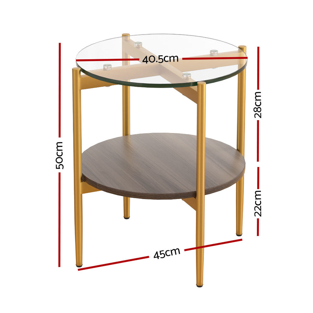 45cm Coffee Table Round Tempered Glass with Shelf