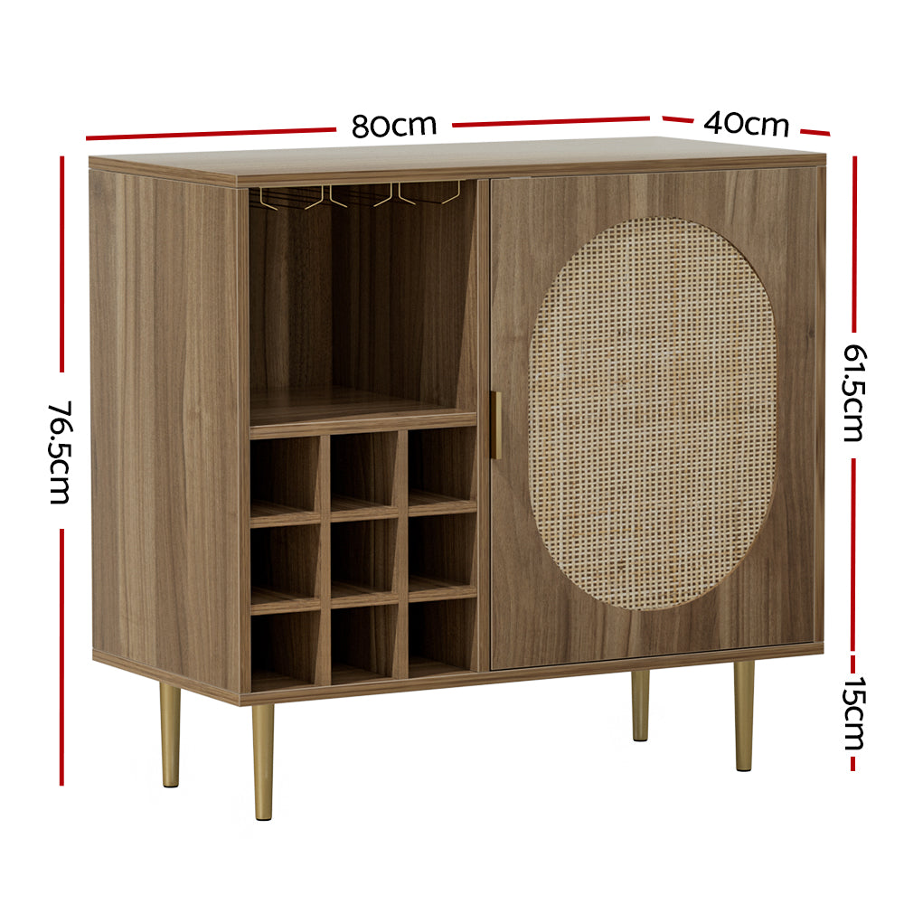 Rattan Buffet Sideboard Buffet Storage Cabinet Cupboards with Wine Rack