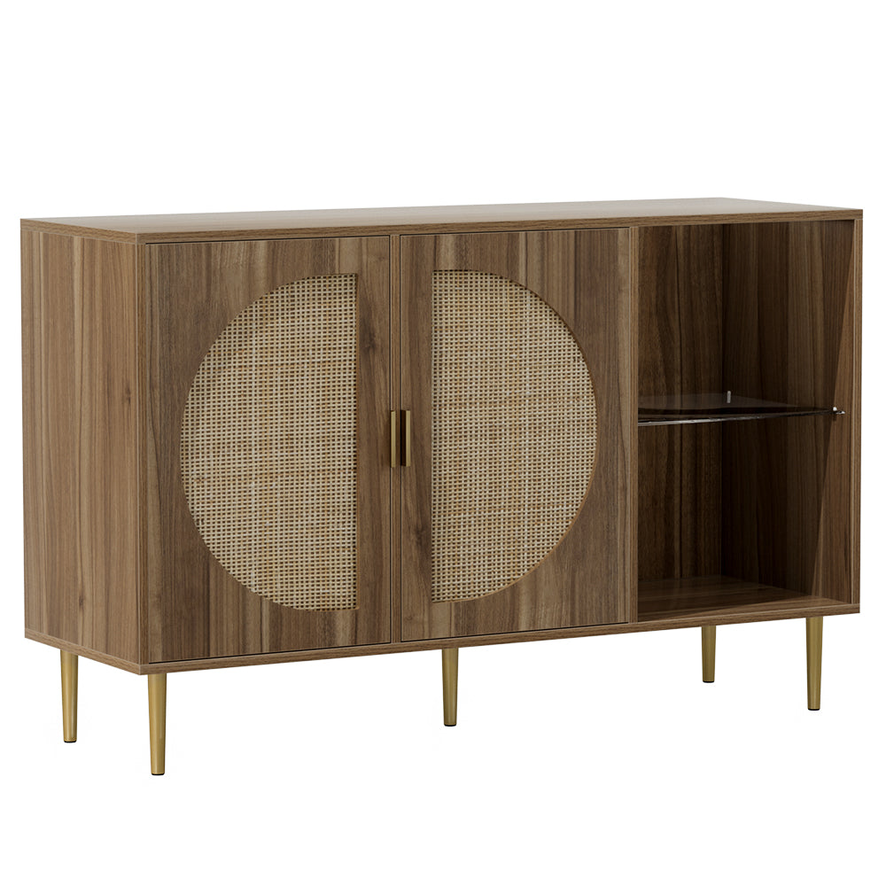 2 Door Rattan Buffet Sideboard with Display Glass Shelf