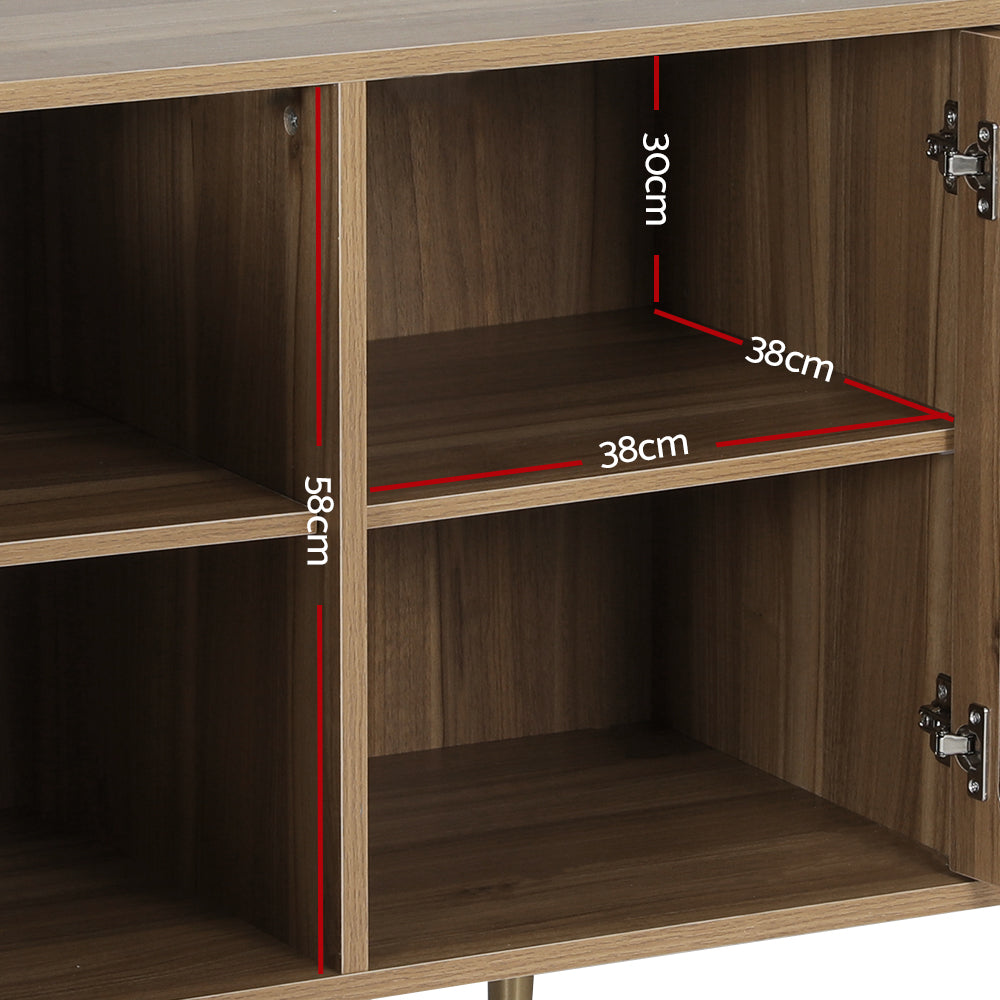 2 Door Rattan Buffet Sideboard with Display Glass Shelf