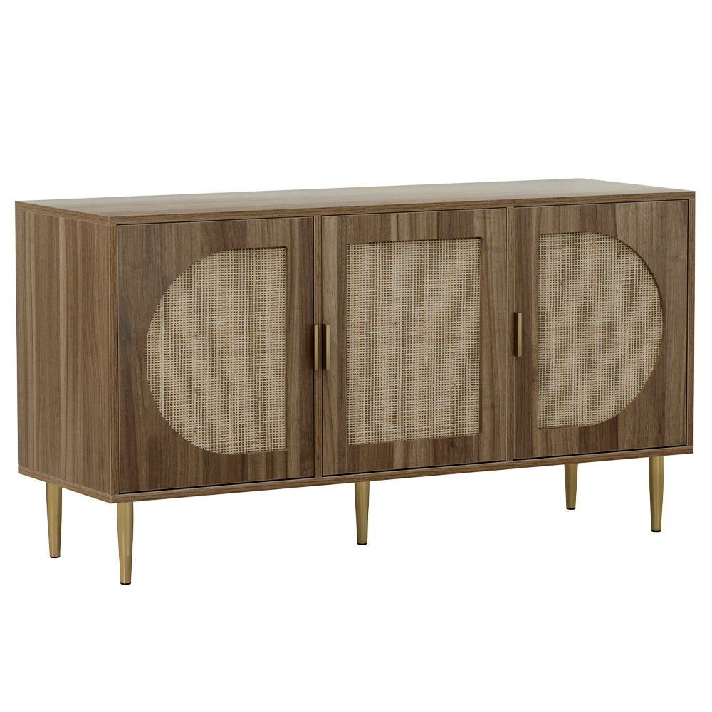 3 Door Rattan Buffet Sideboard Storage Cupboards - Dark Oak