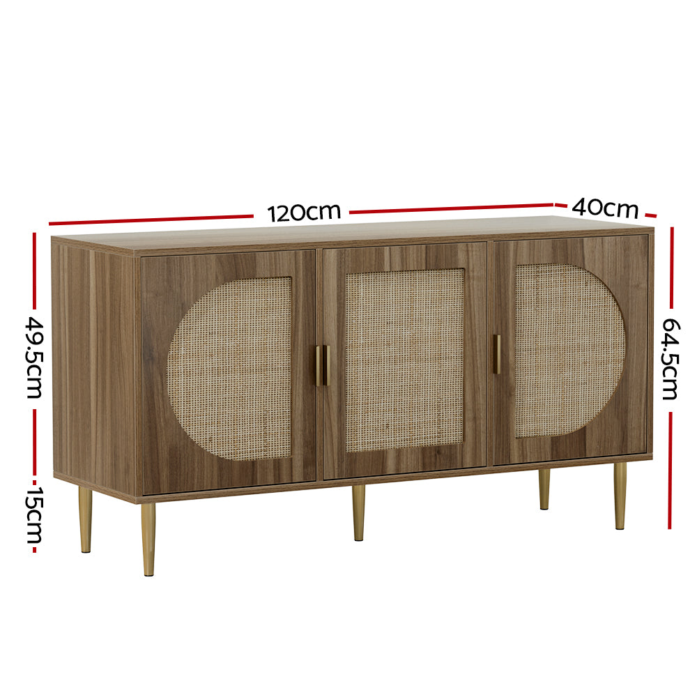 3 Door Rattan Buffet Sideboard Storage Cupboards - Dark Oak