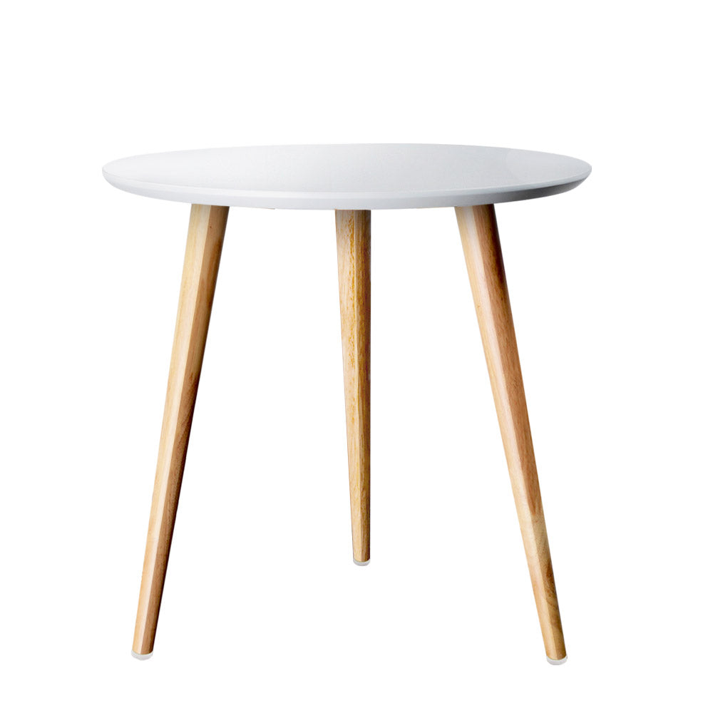 Round Contemporary Coffee Side Table - White & Pine