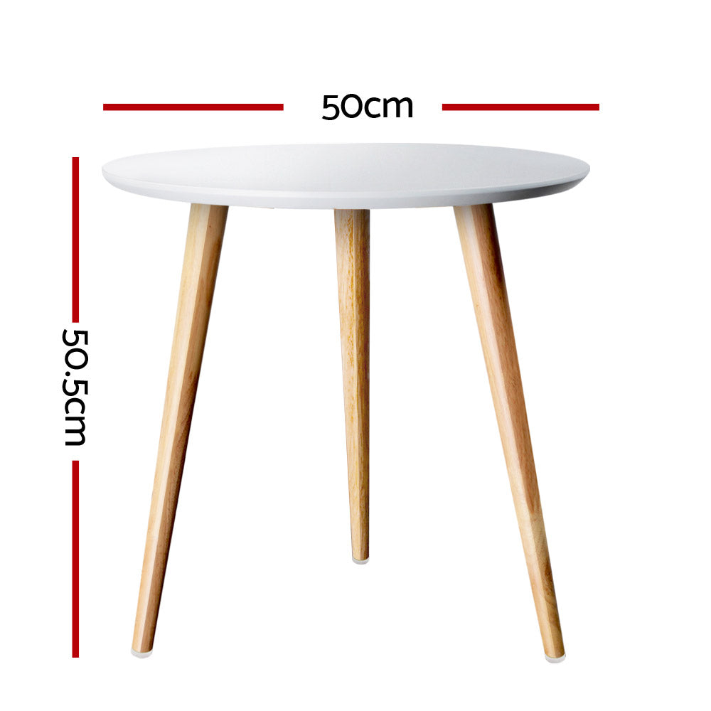 Round Contemporary Coffee Side Table - White & Pine