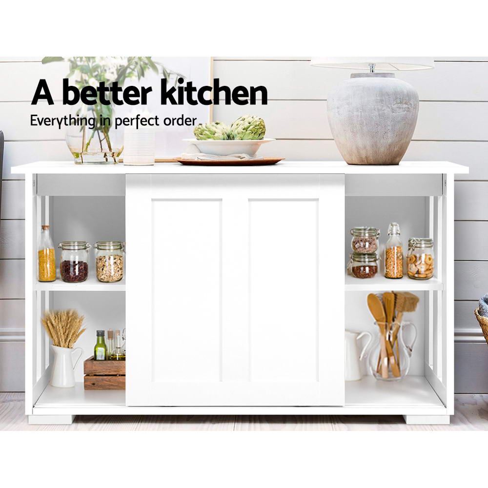 Sliding Doors Buffet Sideboard Storage Cabinet Cupboard Hampton Style - White