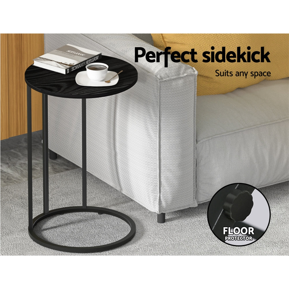 Industrial Style Coffee Table Side Table Round Top - Black