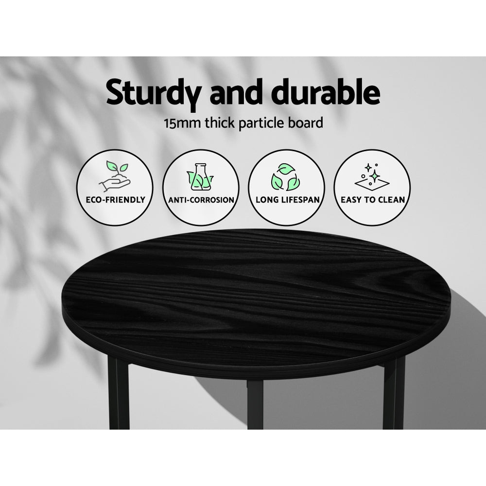 Industrial Style Coffee Table Side Table Round Top - Black