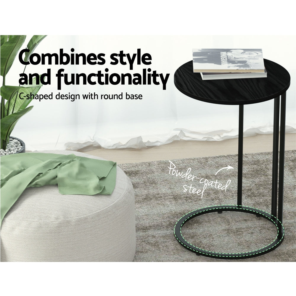 Industrial Style Coffee Table Side Table Round Top - Black