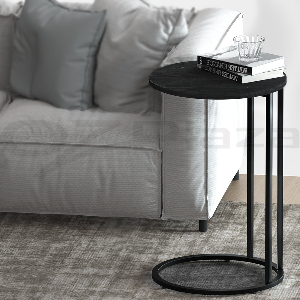 Industrial Style Coffee Table Side Table Round Top - Black