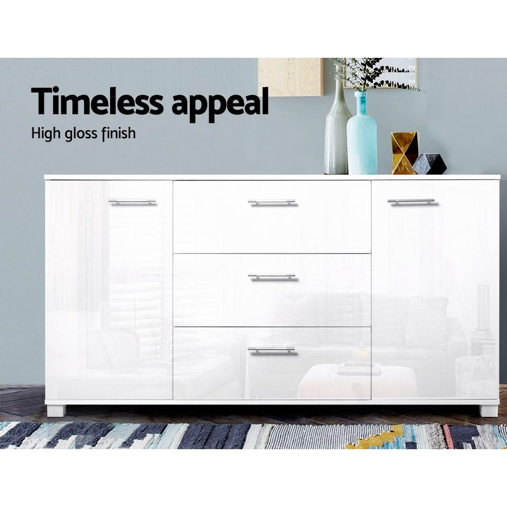 High Glossy Buffet Sideboard Storage Cabinet Cupboards - White Gloss