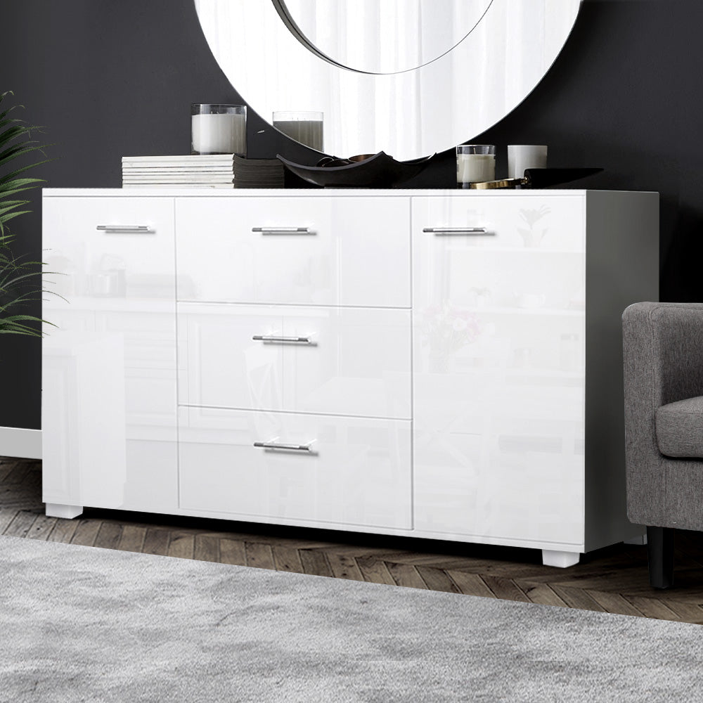 High Glossy Buffet Sideboard Storage Cabinet Cupboards - White Gloss