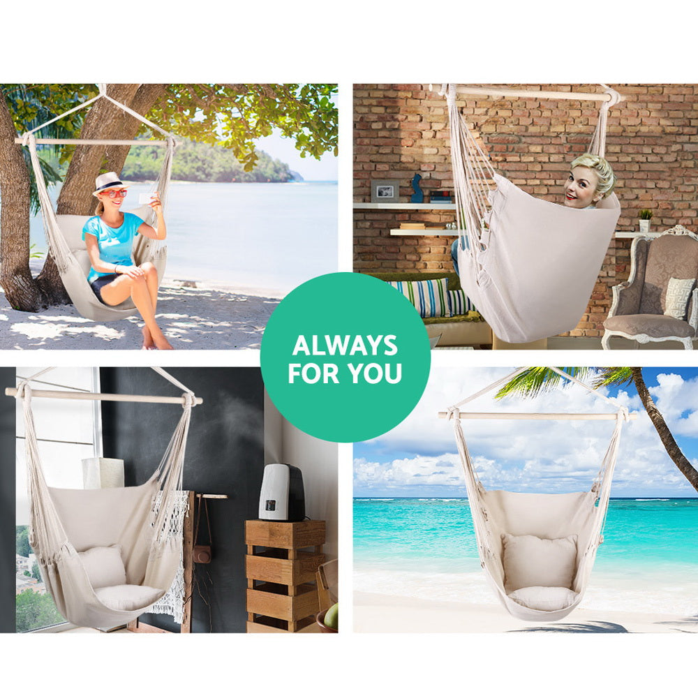 Outdoor Chair Hanging Hammock Cushioned - Cream